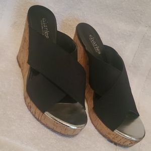 Black Cork-heel Wedges